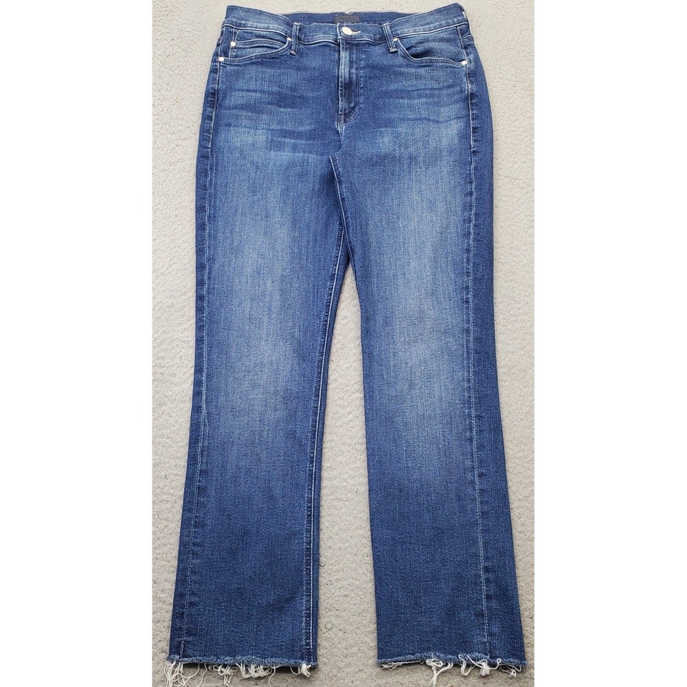 MOTHER The Mid Rise Dazzler Ankle Fray Jeans Women 31 Blue Denim Stretch Raw Hem
